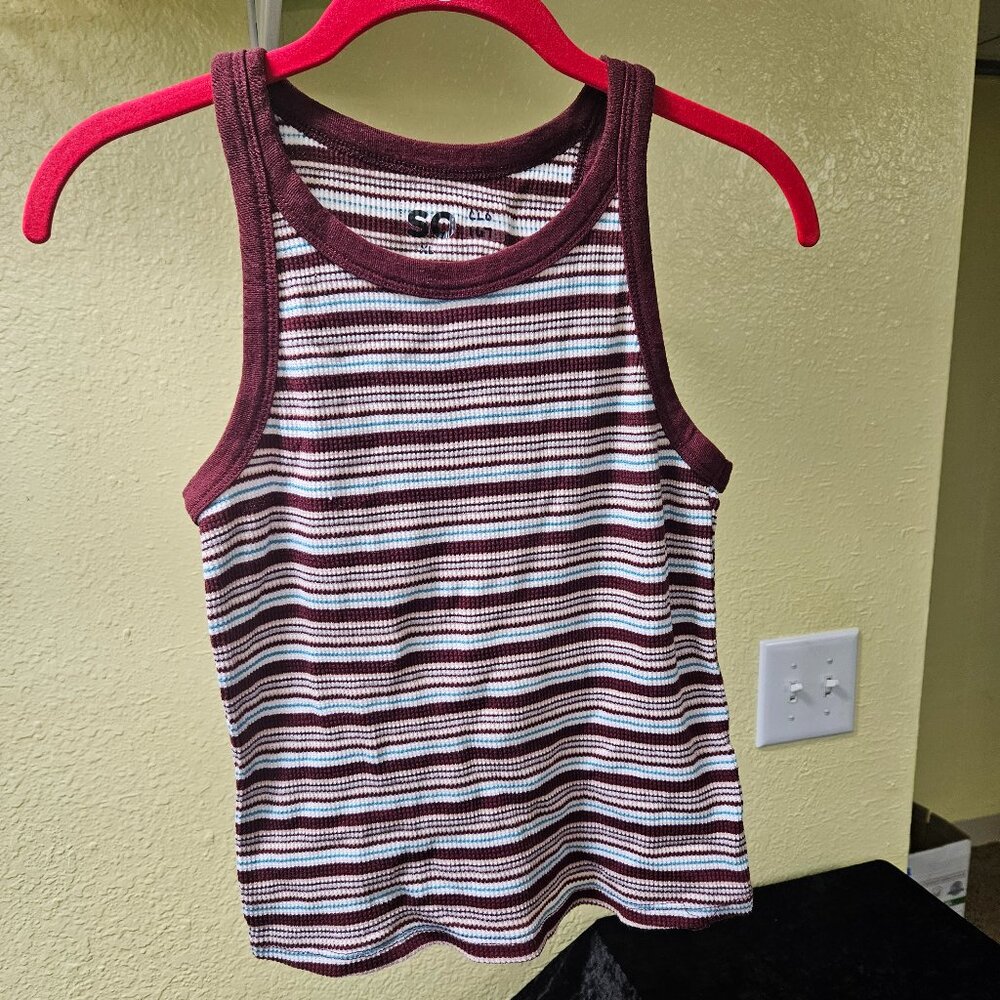 SO XL Rust, white, blue striped tank top